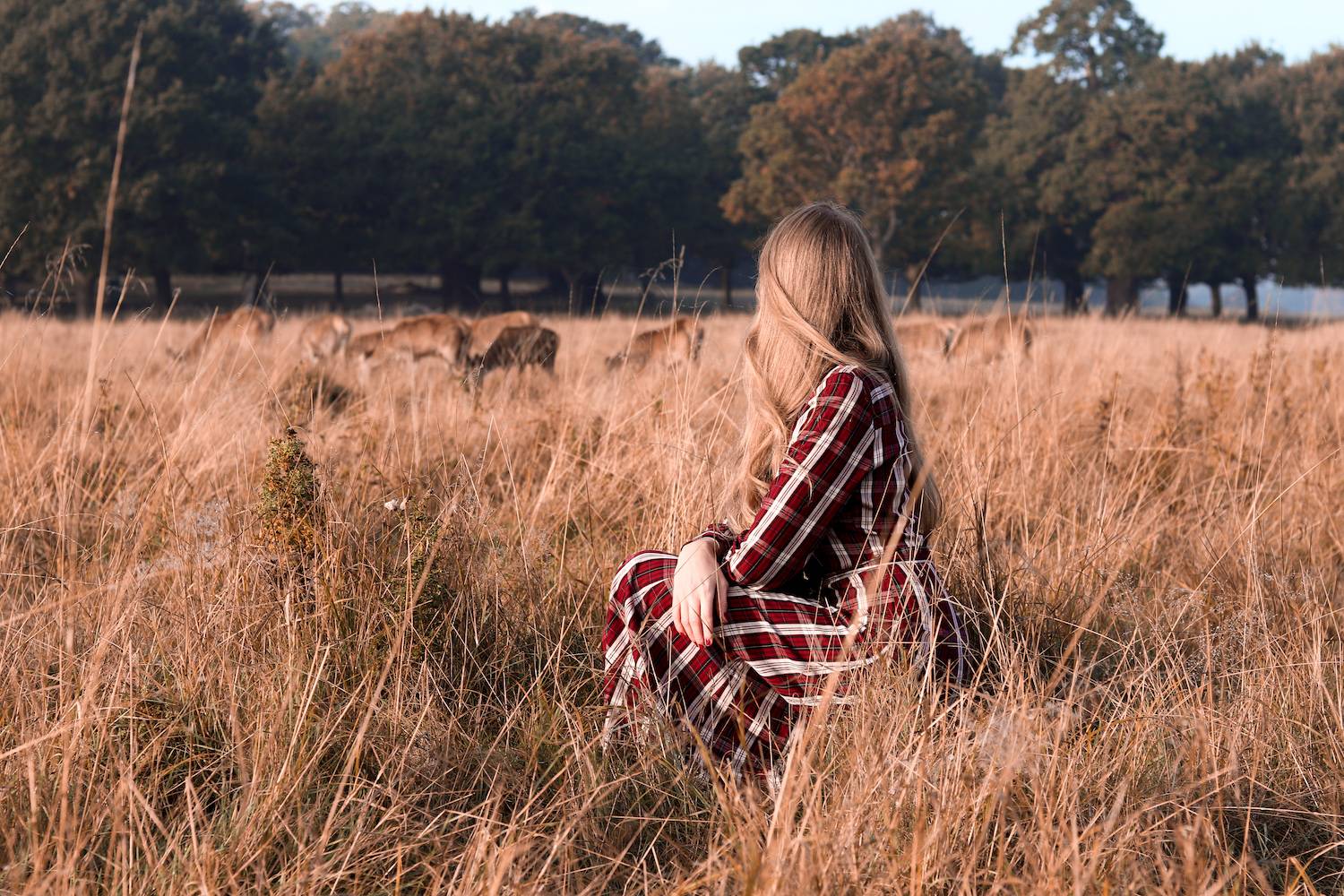 Girl next to deer